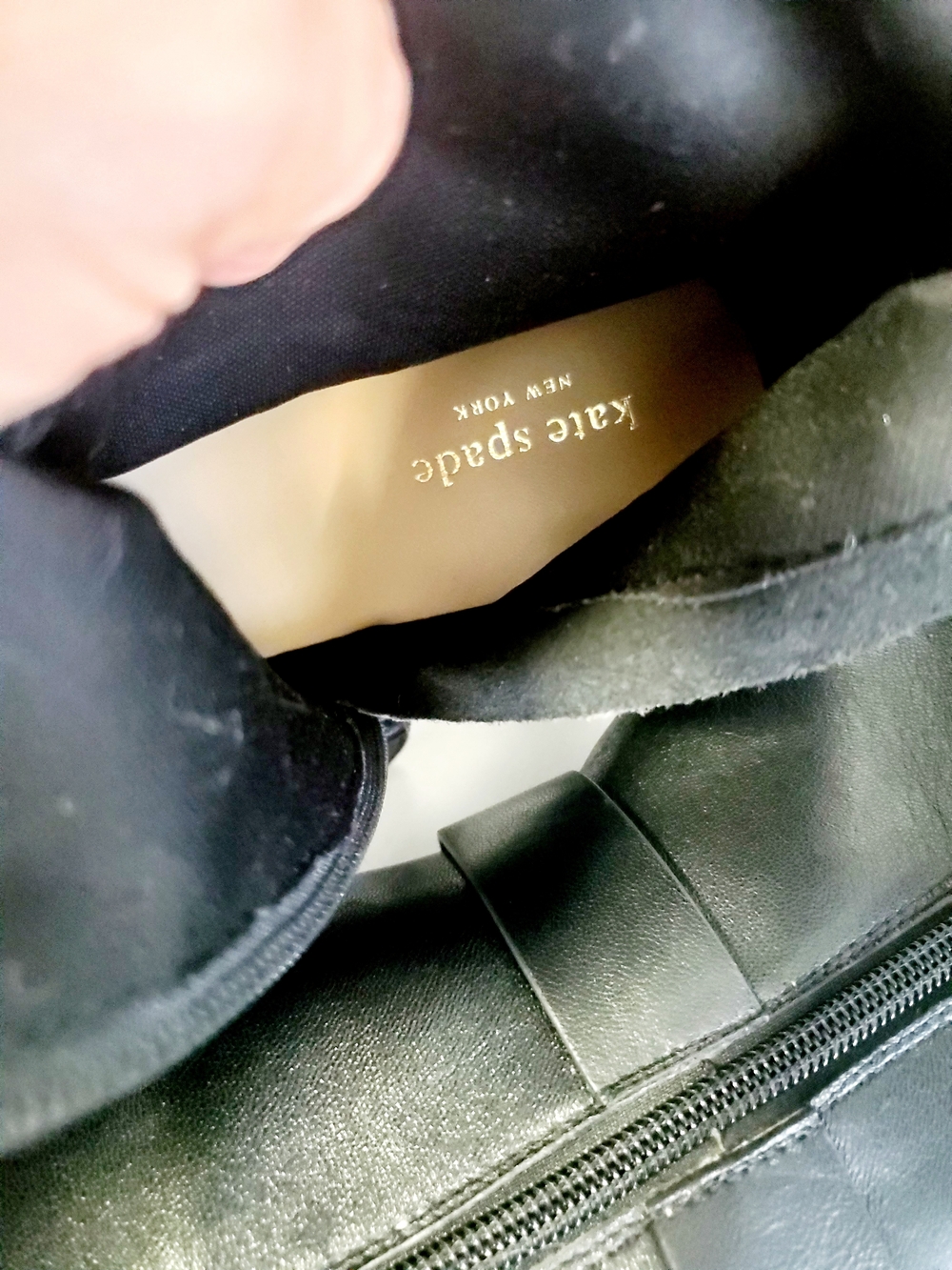 kate spade Black Knee-High Leather Boots with Gold Buckle Size 10M - Picture 7 of 9